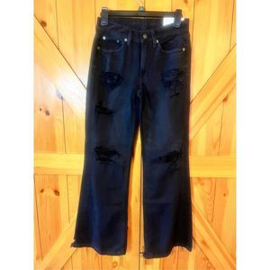 American Eagle Low Rise Baggy Flare Black Distressed Jeans Sz 00 NWT